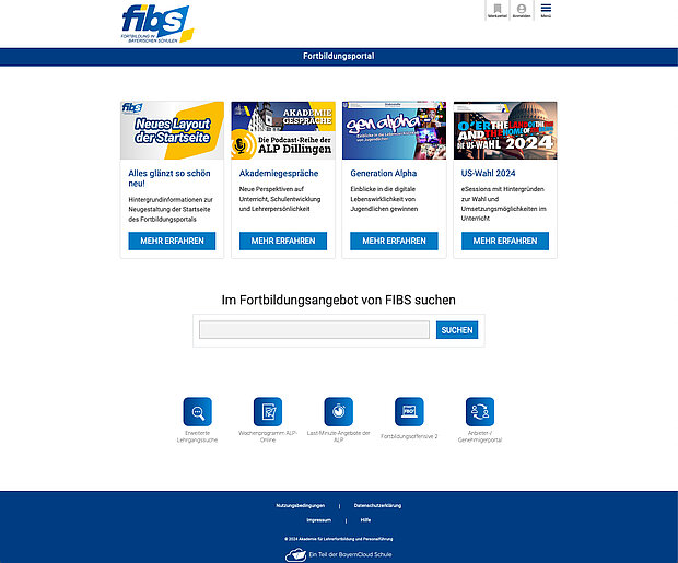 Layout der FIBS-Startseite seit April 2024
